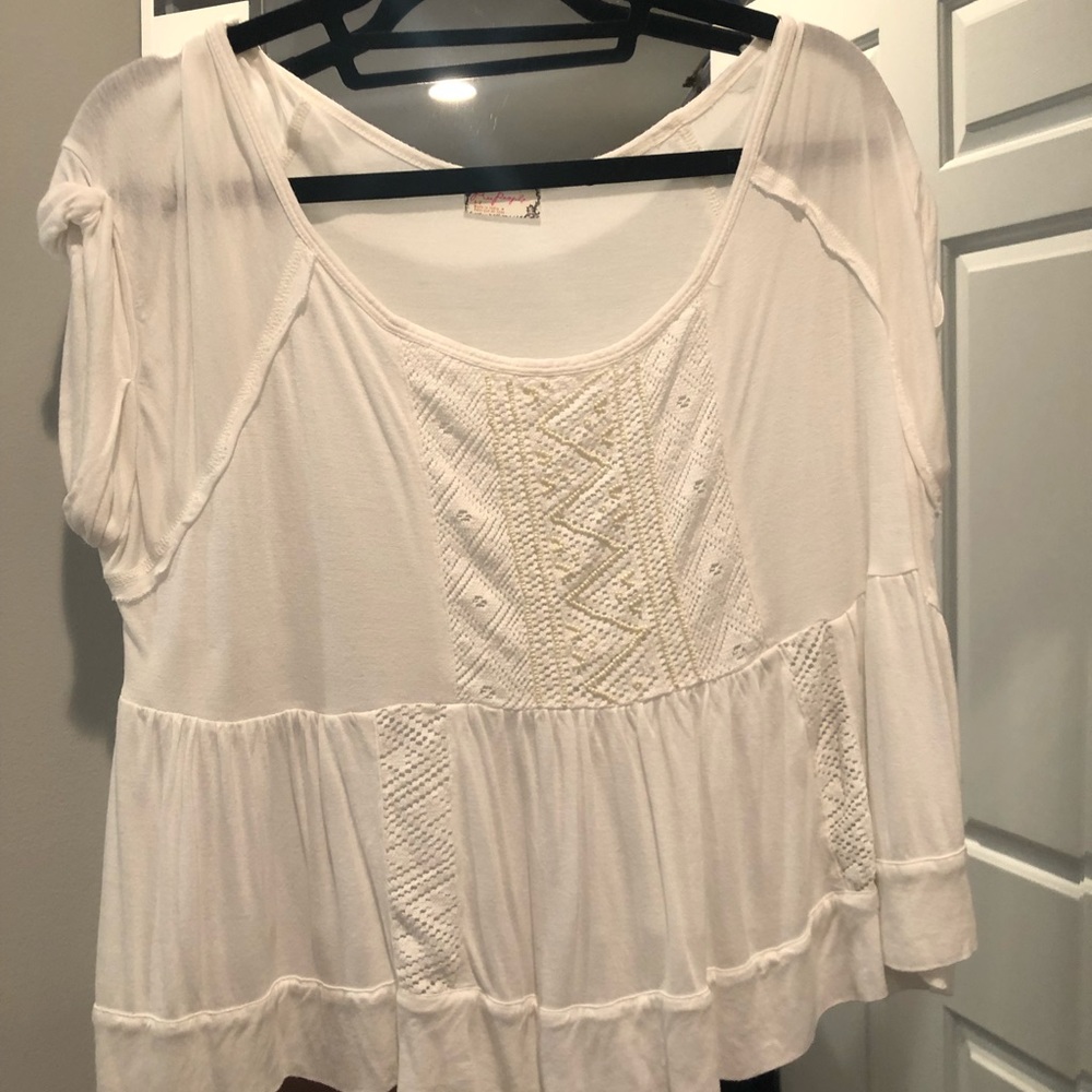 Free People White Loose Peplum , Beaded